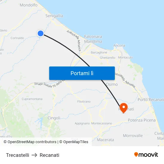 Trecastelli to Recanati map