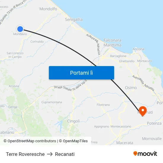 Terre Roveresche to Recanati map