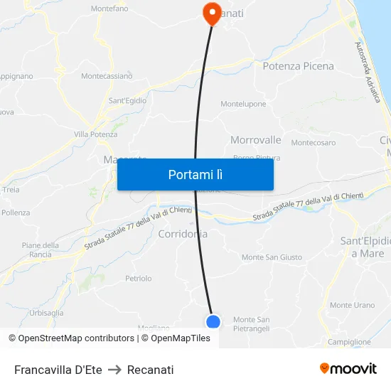 Francavilla D'Ete to Recanati map