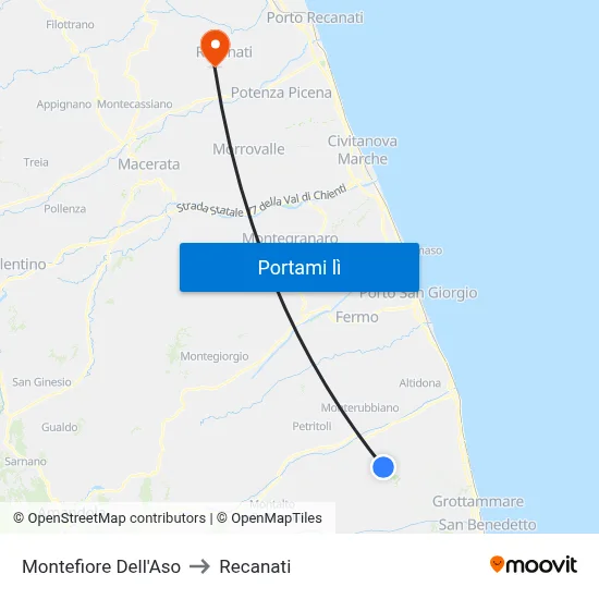 Montefiore Dell'Aso to Recanati map