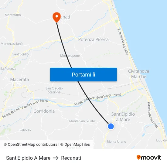 Sant'Elpidio A Mare to Recanati map