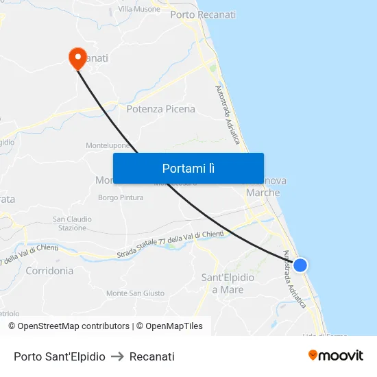 Porto Sant'Elpidio to Recanati map