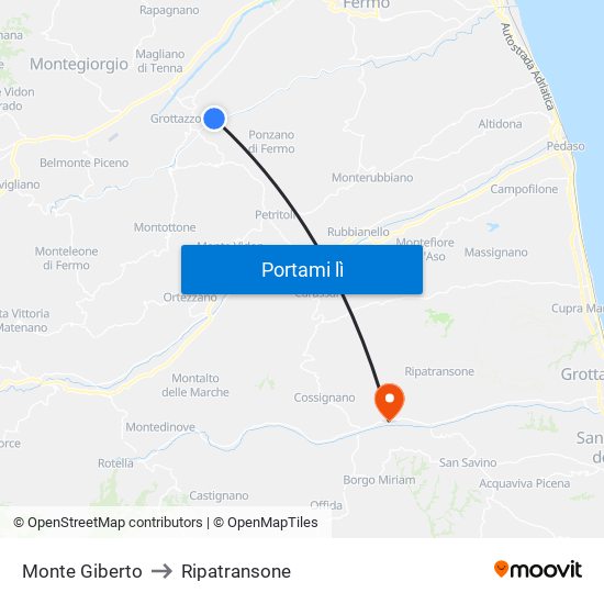 Monte Giberto to Ripatransone map