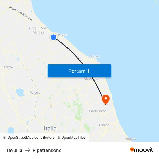 Tavullia to Ripatransone map
