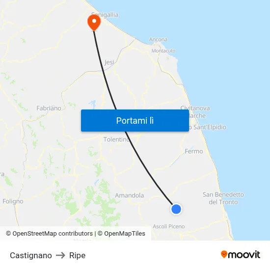 Castignano to Ripe map