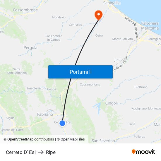 Cerreto D' Esi to Ripe map