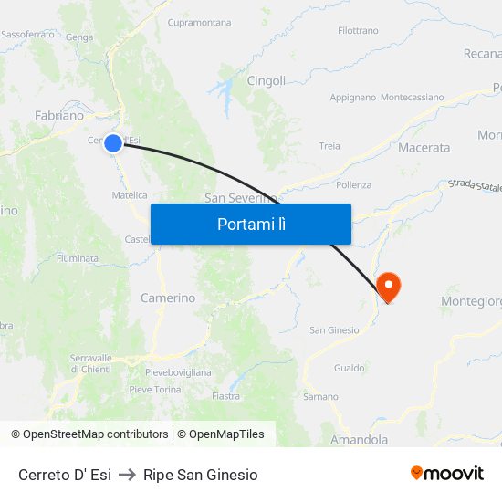 Cerreto D' Esi to Ripe San Ginesio map