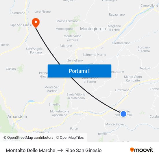 Montalto Delle Marche to Ripe San Ginesio map