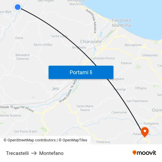 Trecastelli to Montefano map
