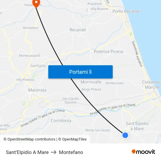 Sant'Elpidio A Mare to Montefano map