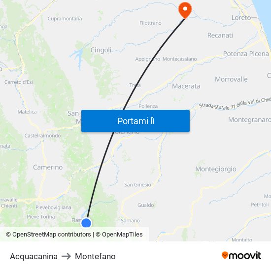 Acquacanina to Montefano map