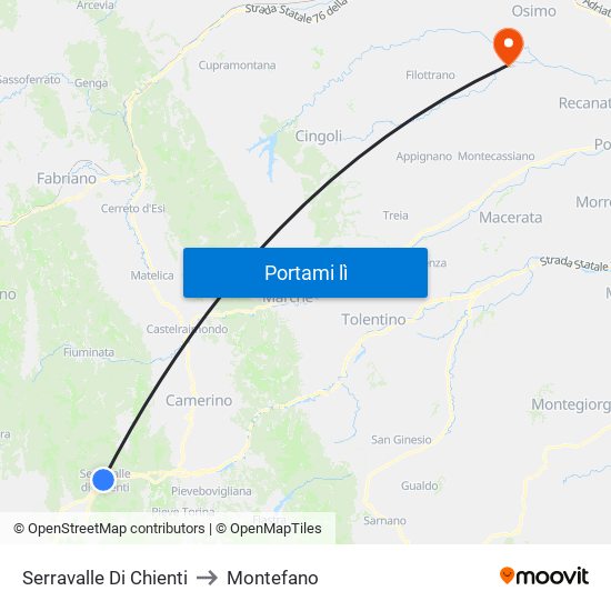 Serravalle Di Chienti to Montefano map