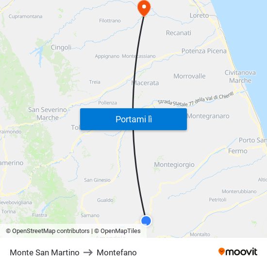 Monte San Martino to Montefano map