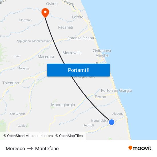 Moresco to Montefano map