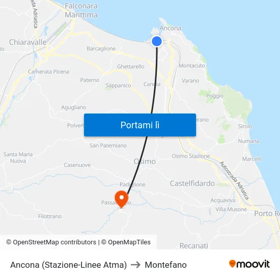 Ancona (Stazione-Linee Atma) to Montefano map