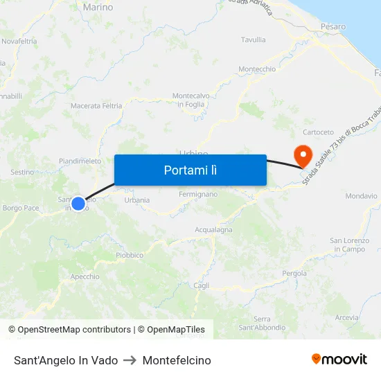 Sant'Angelo In Vado to Montefelcino map