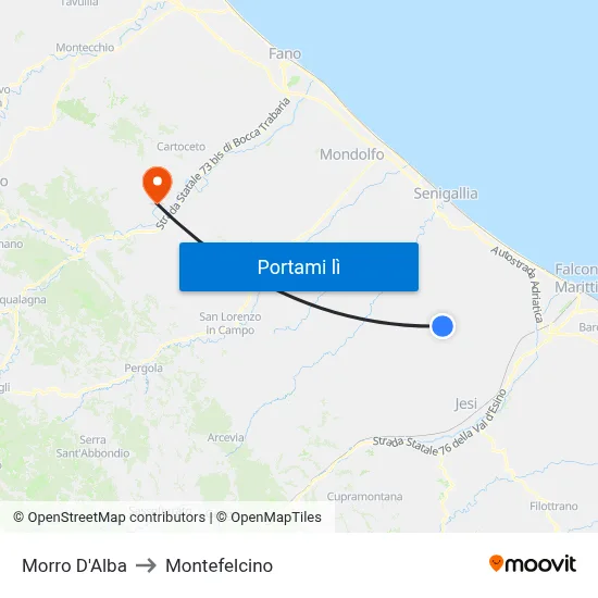 Morro D'Alba to Montefelcino map