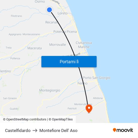 Castelfidardo to Montefiore Dell' Aso map