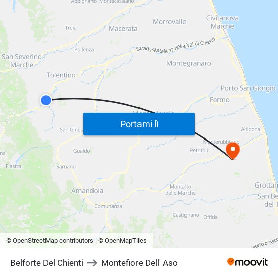 Belforte Del Chienti to Montefiore Dell' Aso map