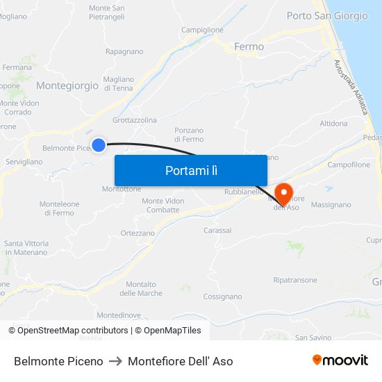 Belmonte Piceno to Montefiore Dell' Aso map