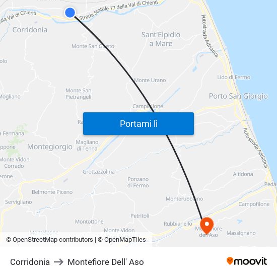 Corridonia to Montefiore Dell' Aso map