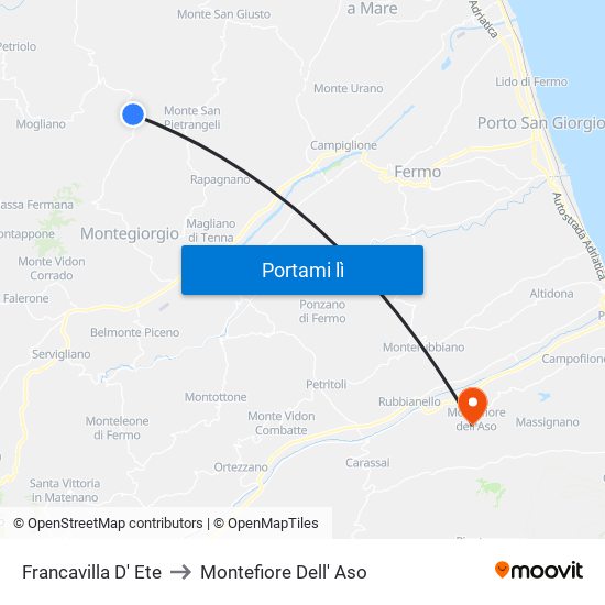 Francavilla D' Ete to Montefiore Dell' Aso map