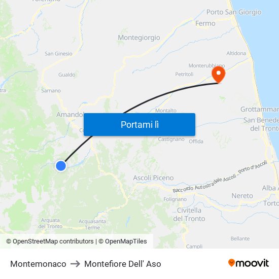 Montemonaco to Montefiore Dell' Aso map