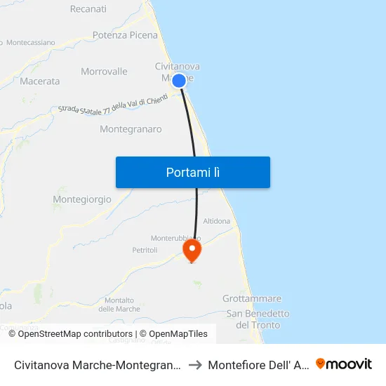 Civitanova Marche-Montegranaro to Montefiore Dell' Aso map