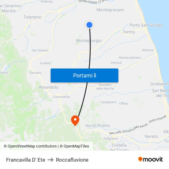 Francavilla D' Ete to Roccafluvione map