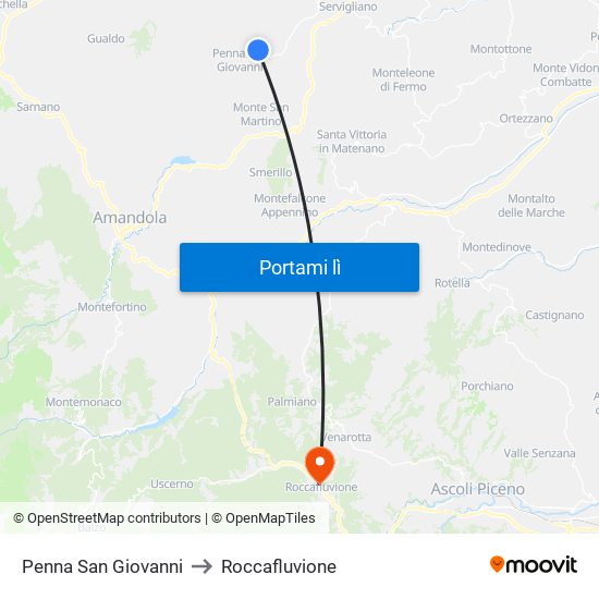 Penna San Giovanni to Roccafluvione map