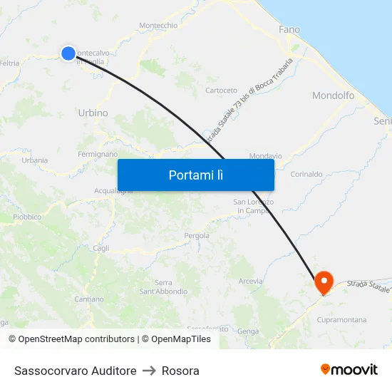 Sassocorvaro Auditore to Rosora map