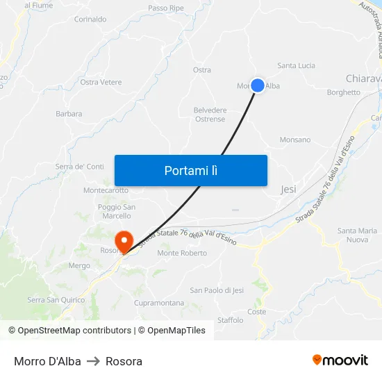 Morro D'Alba to Rosora map