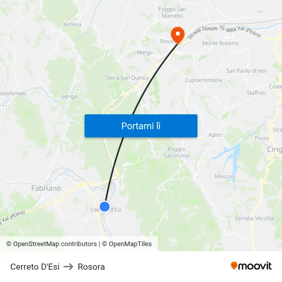 Cerreto D'Esi to Rosora map