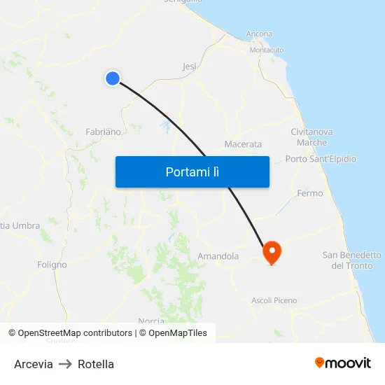 Arcevia to Rotella map