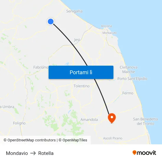 Mondavio to Rotella map