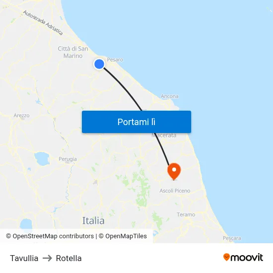 Tavullia to Rotella map