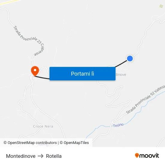 Montedinove to Rotella map
