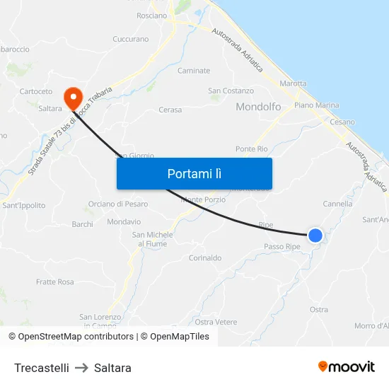 Trecastelli to Saltara map