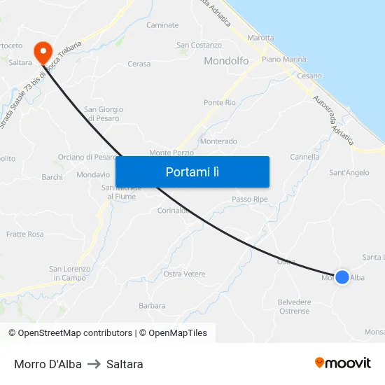 Morro D'Alba to Saltara map