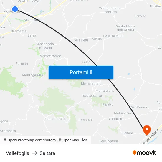 Vallefoglia to Saltara map