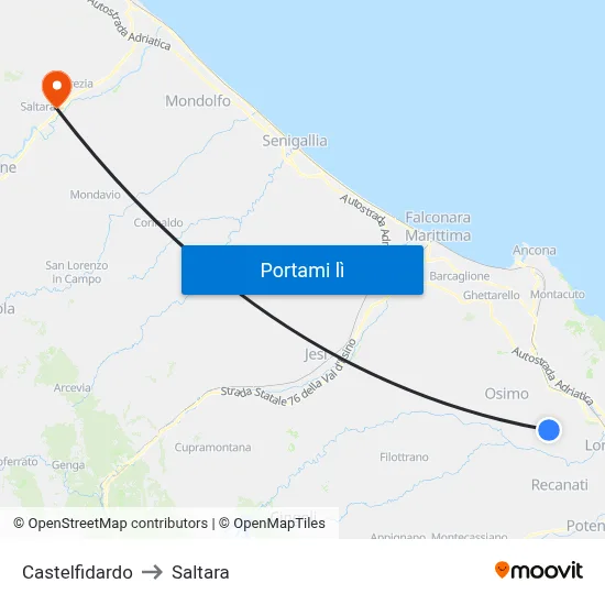 Castelfidardo to Saltara map