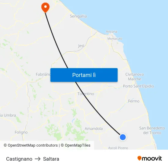 Castignano to Saltara map