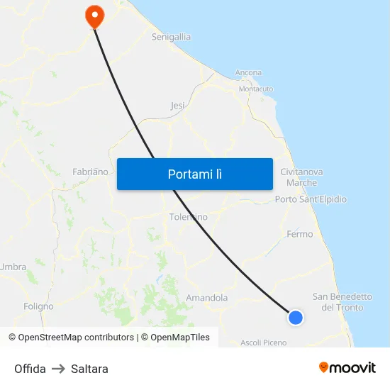 Offida to Saltara map