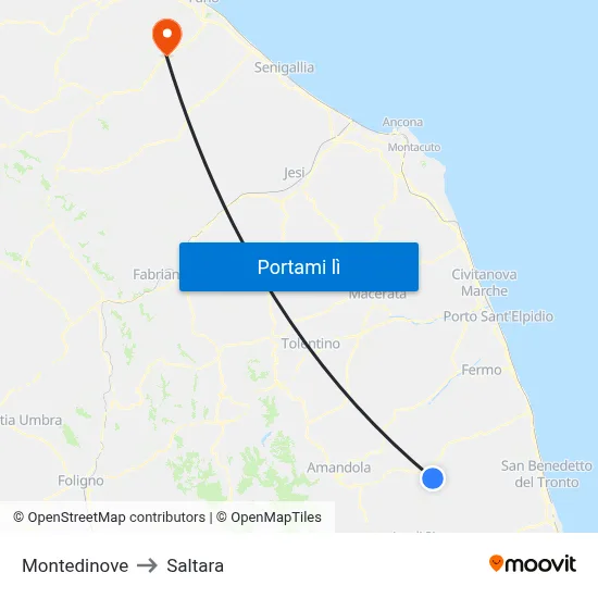 Montedinove to Saltara map