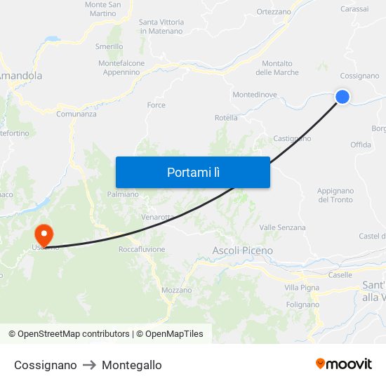 Cossignano to Montegallo map