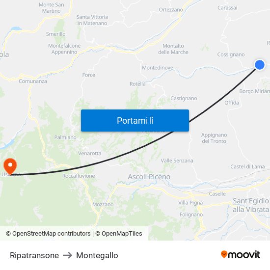 Ripatransone to Montegallo map