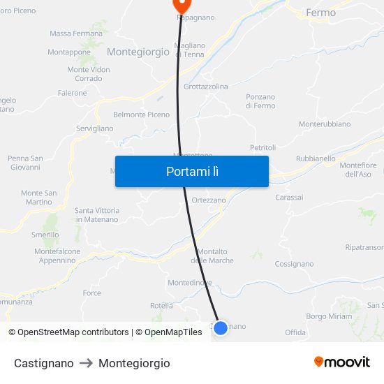 Castignano to Montegiorgio map