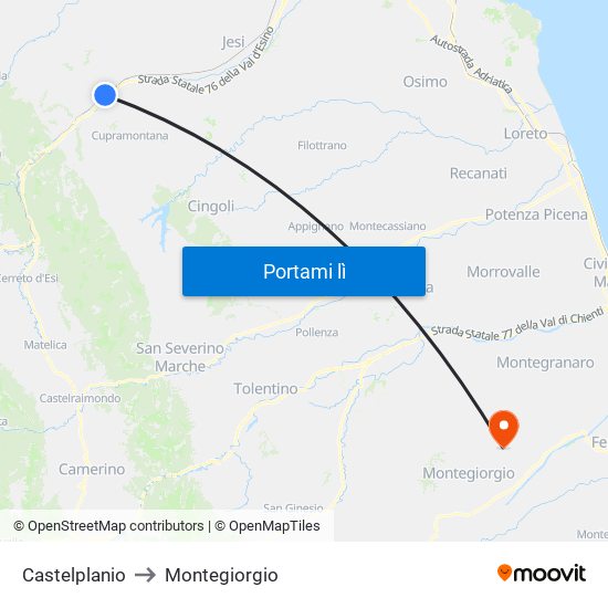 Castelplanio to Montegiorgio map