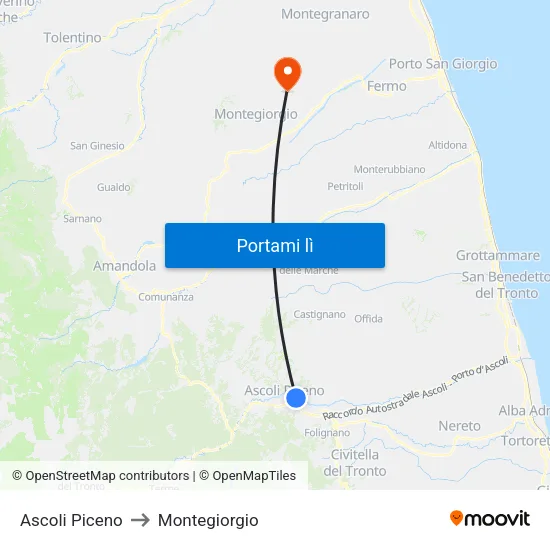 Ascoli Piceno to Montegiorgio map