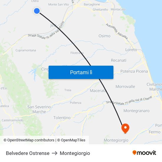 Belvedere Ostrense to Montegiorgio map